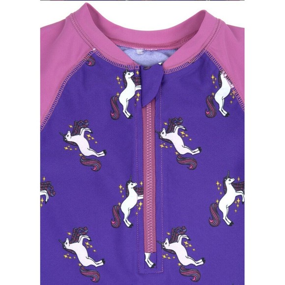 New Leveret Pink/Purple Unicorn Zip-Front Raglan One-Piece Rashguard 18-24 Month - Picture 2 of 5